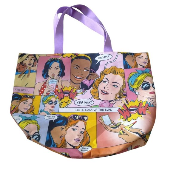 Estee Lauder Cosmetic Vacation Multicolored Beach Tote Bag Comic Strip - Picture 6 of 6